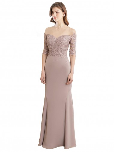 High Neck Long Soft Chiffon & Lace Half Sleeves Bridesmaid Dress Victoria