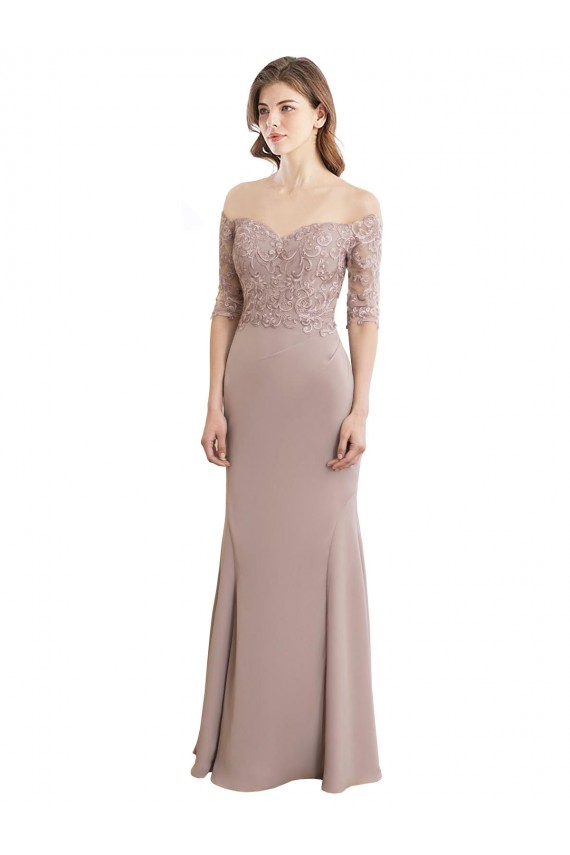 High Neck Long Soft Chiffon & Lace Half Sleeves Bridesmaid Dress Victoria