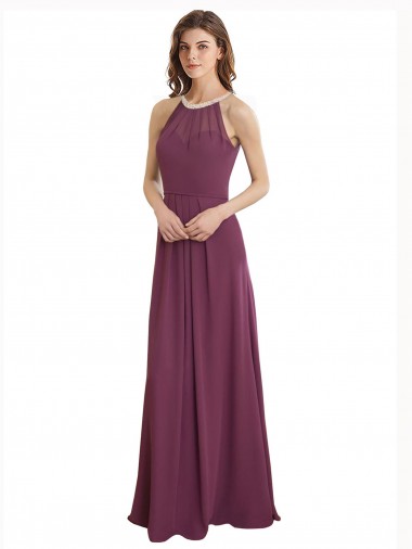 High Neck Long Chiffon Sleeveless Bridesmaid Dress / Evening Gowns Victoria