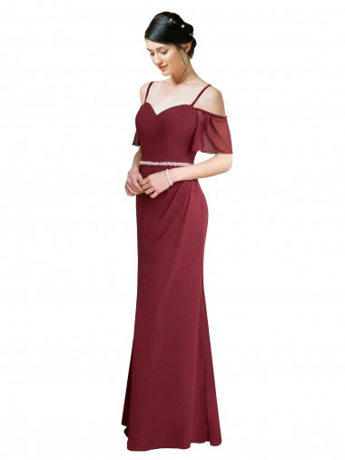 Sweetheart Long Soft Chiffon Burgundy Cold Shoulder Bridesmaid Dress Victoria