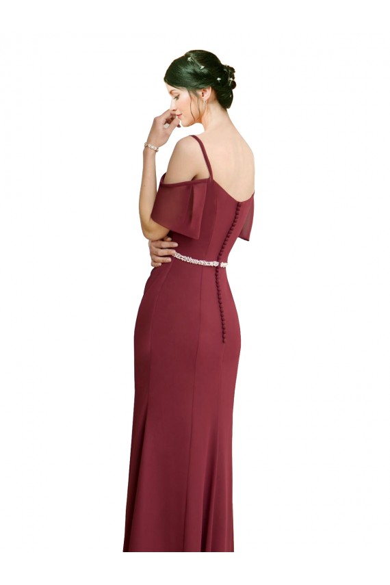 Sweetheart Long Soft Chiffon Burgundy Cold Shoulder Bridesmaid Dress Victoria