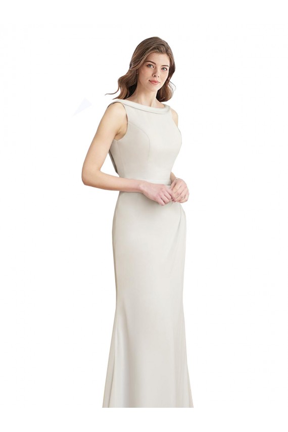 High Neck Long Soft Chiffon & Satin Sleeveless Bridesmaid Dress Victoria