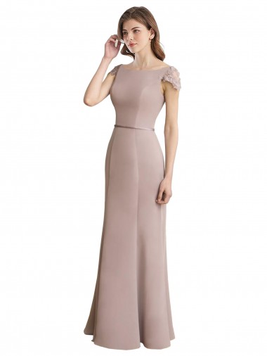 High Neck Long Soft Chiffon & Lace Cap Sleeves Formal Dress / Bridesmaid Dress Victoria