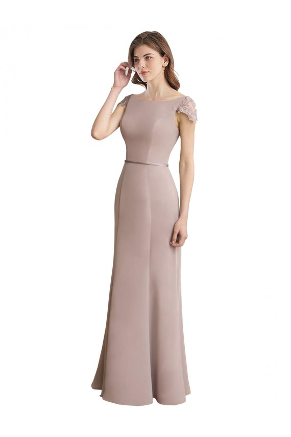 High Neck Long Soft Chiffon & Lace Cap Sleeves Formal Dress / Bridesmaid Dress Victoria