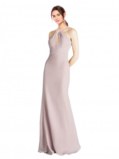High Neck Long Soft Chiffon Sheath Sleeveless Bridesmaid Dress Victoria