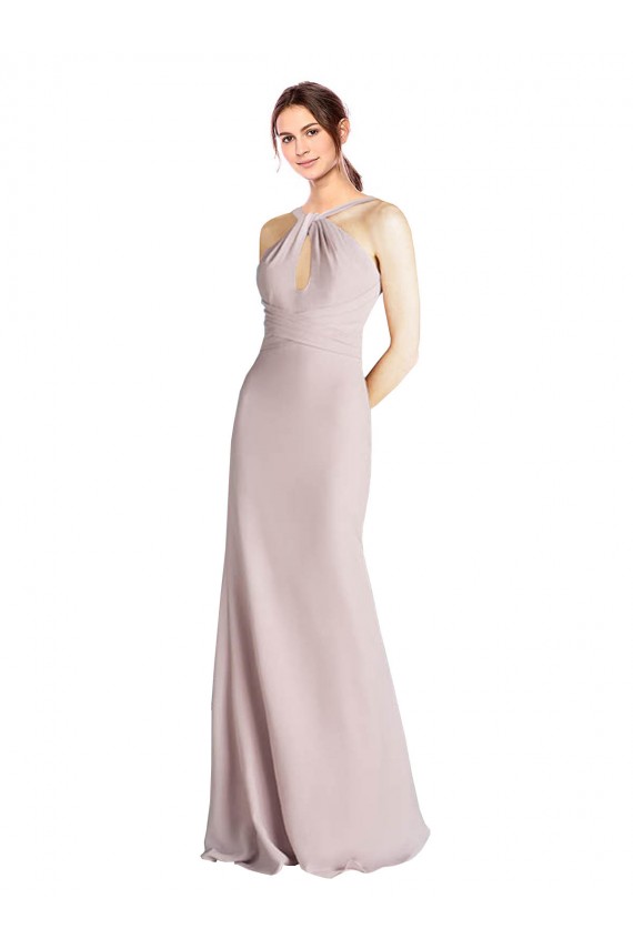 High Neck Long Soft Chiffon Sheath Sleeveless Bridesmaid Dress Victoria