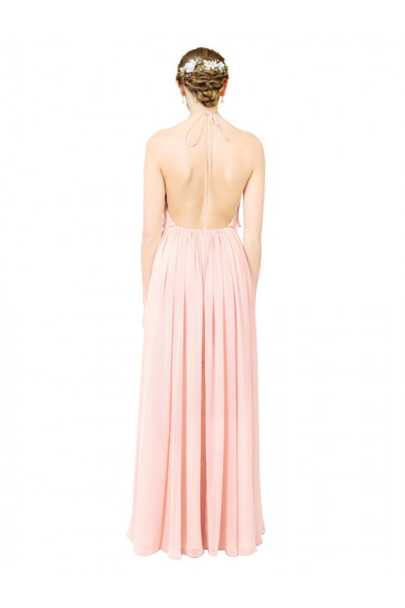 Halter Neck Long Soft Chiffon Pink Sleeveless Formal Dress / Bridesmaid Dress Victoria