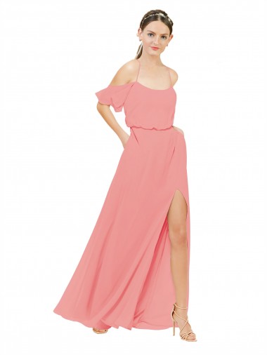 Off the Shoulder Long Soft Chiffon Watermelon Sleeveless Bridesmaid Dress Victoria