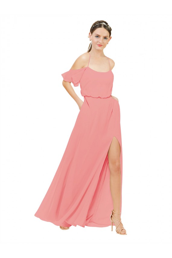 Off the Shoulder Long Soft Chiffon Watermelon Sleeveless Bridesmaid Dress Victoria