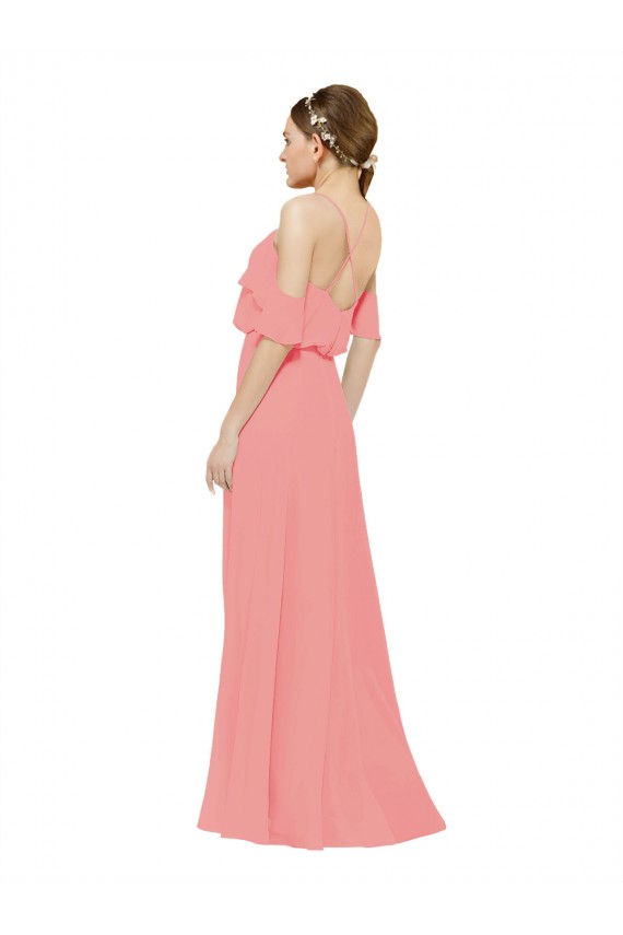 Off the Shoulder Long Soft Chiffon Watermelon Sleeveless Bridesmaid Dress Victoria