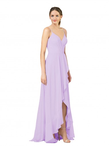 V-Neck Long Soft Chiffon Lilac Sleeveless High Low Bridesmaid Dress Victoria