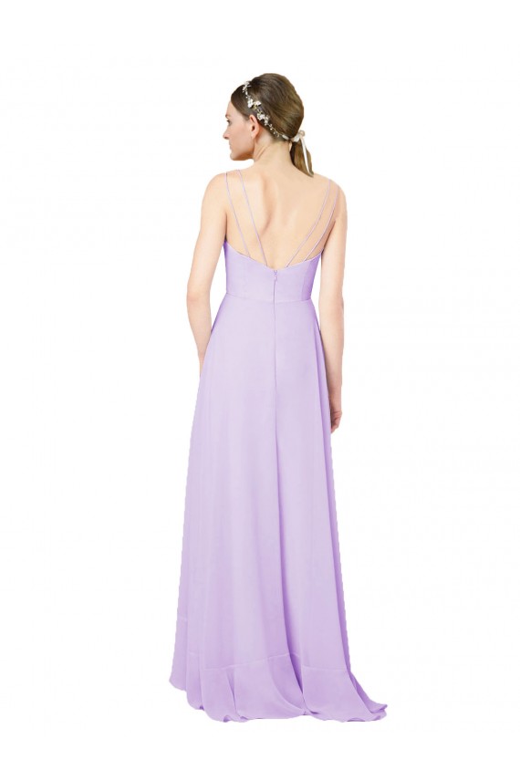 V-Neck Long Soft Chiffon Lilac Sleeveless High Low Bridesmaid Dress Victoria