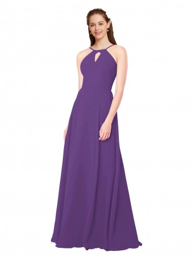 High Neck Long Soft Chiffon Plum Purple Sleeveless Bridesmaid Dress Victoria