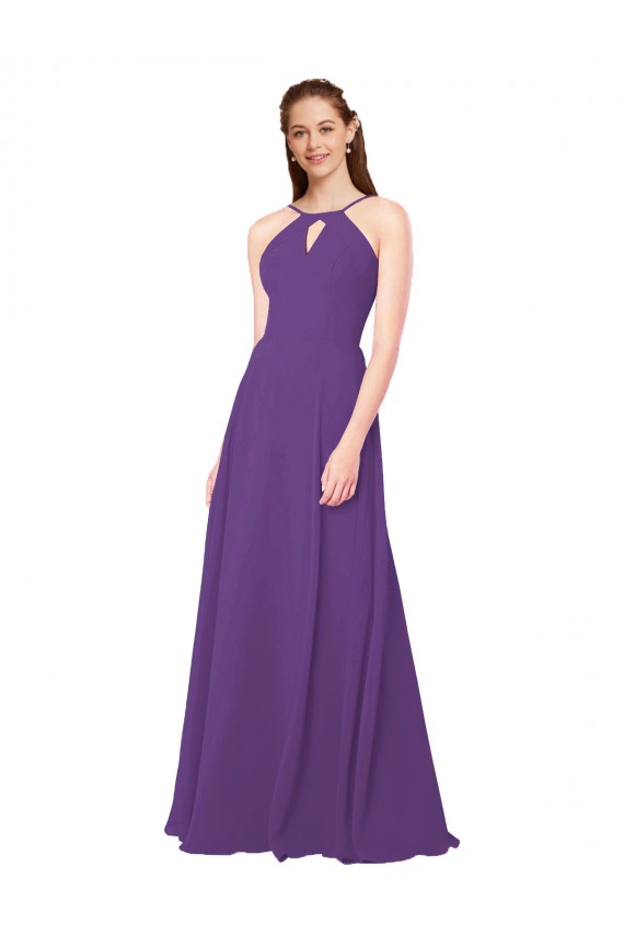 High Neck Long Soft Chiffon Plum Purple Sleeveless Bridesmaid Dress Victoria