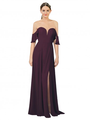 Sweetheart Long Soft Chiffon Grape Cold Shoulder Formal Dress / Bridesmaid Dress Victoria