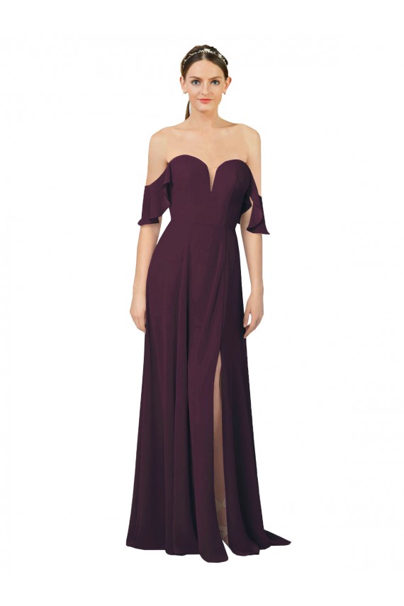 Sweetheart Long Soft Chiffon Grape Cold Shoulder Formal Dress / Bridesmaid Dress Victoria