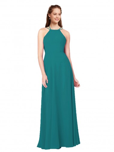 High Neck Long Soft Chiffon Hunter Sleeveless Bridesmaid Dress Victoria