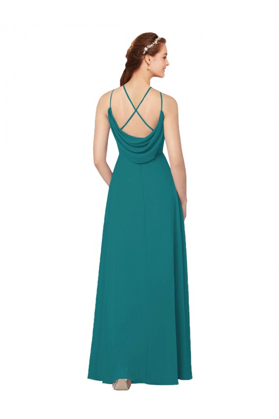 High Neck Long Soft Chiffon Hunter Sleeveless Bridesmaid Dress Victoria