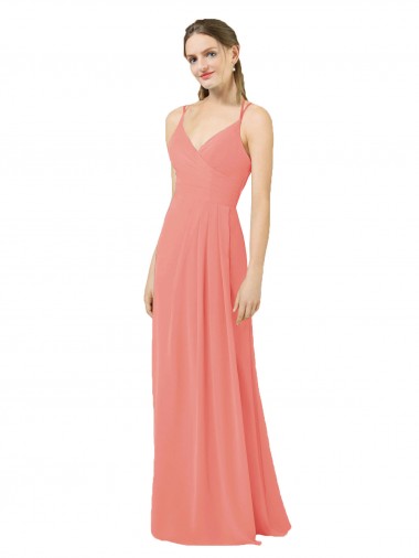 V-Neck Long Soft Chiffon Desert Rose Sleeveless Bridesmaid Dress Victoria
