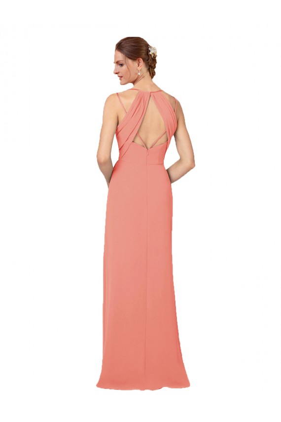 V-Neck Long Soft Chiffon Desert Rose Sleeveless Bridesmaid Dress Victoria