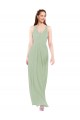V-Neck Long Soft Chiffon Smoke Green Sheath Sleeveless Bridesmaid Dress Victoria