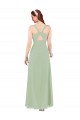 V-Neck Long Soft Chiffon Smoke Green Sheath Sleeveless Bridesmaid Dress Victoria
