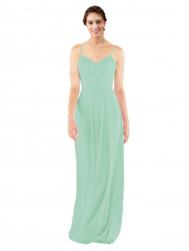 V-Neck Long Soft Chiffon Mint Green Sheath Sleeveless Bridesmaid Dress Victoria