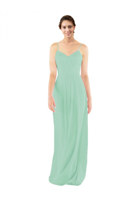 V-Neck Long Soft Chiffon Mint Green Sheath Sleeveless Bridesmaid Dress Victoria