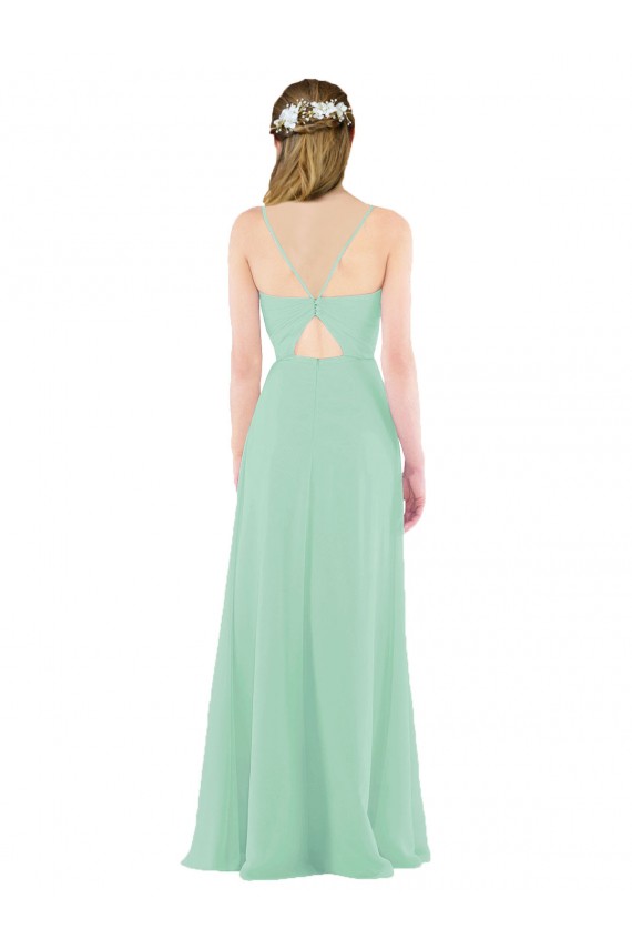 V-Neck Long Soft Chiffon Mint Green Sheath Sleeveless Bridesmaid Dress Victoria