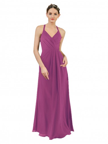 V-Neck Long Soft Chiffon Wild Berry Sleeveless Bridesmaid Dress Victoria
