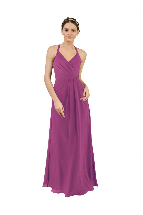 V-Neck Long Soft Chiffon Wild Berry Sleeveless Bridesmaid Dress Victoria