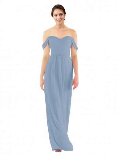 Sweetheart Long Soft Chiffon Dusty Blue Sleeveless Bridesmaid Dress Victoria