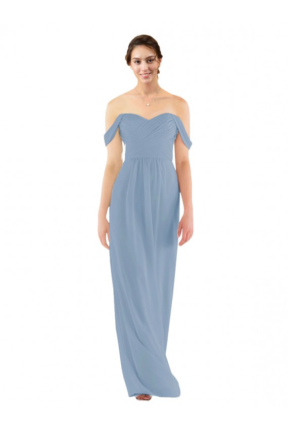 Sweetheart Long Soft Chiffon Dusty Blue Sleeveless Bridesmaid Dress Victoria