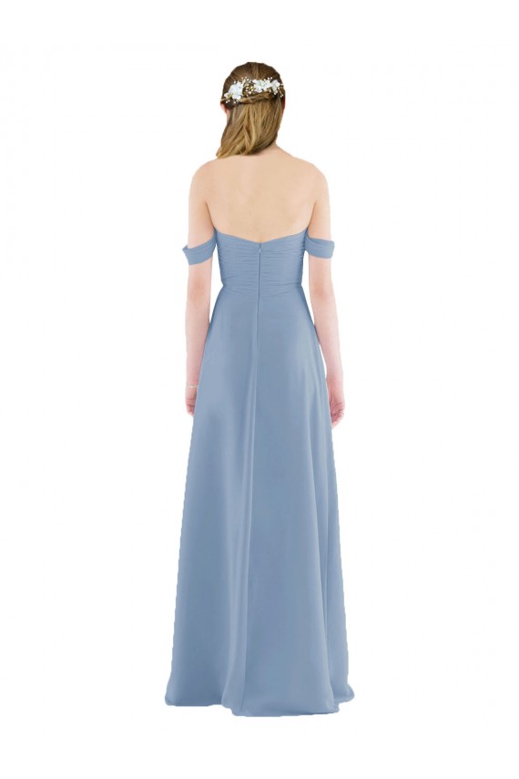 Sweetheart Long Soft Chiffon Dusty Blue Sleeveless Bridesmaid Dress Victoria