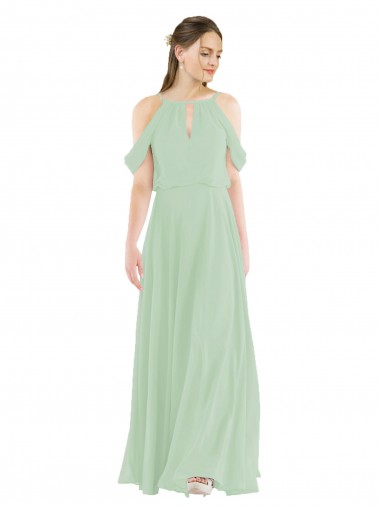 Off the Shoulder Long Soft Chiffon Sage Sleeveless Bridesmaid Dress Victoria