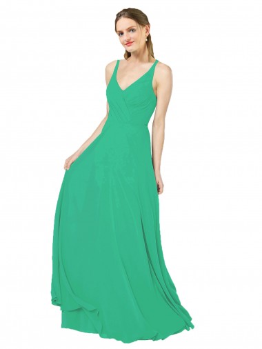V-Neck Long Soft Chiffon Emerald Green Sleeveless Bridesmaid Dress Victoria