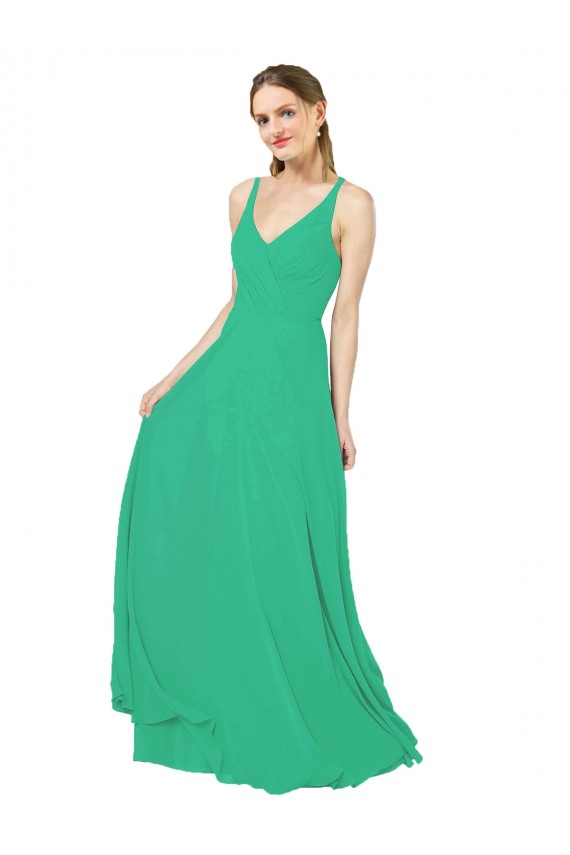 V-Neck Long Soft Chiffon Emerald Green Sleeveless Bridesmaid Dress Victoria