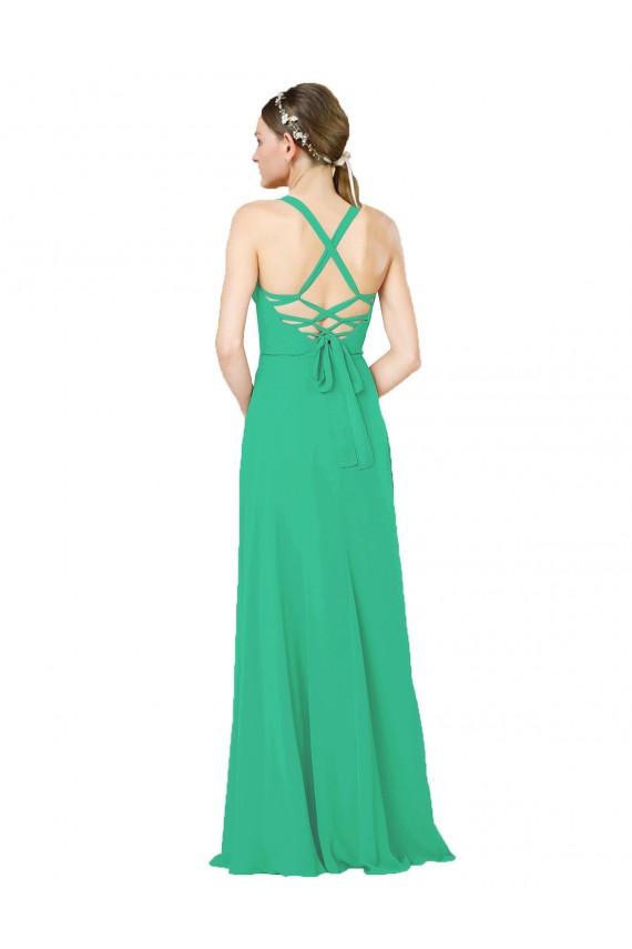 V-Neck Long Soft Chiffon Emerald Green Sleeveless Bridesmaid Dress Victoria