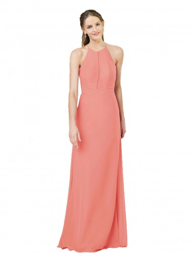 Halter Neck Long Soft Chiffon Desert Rose Sleeveless Bridesmaid Dress Victoria