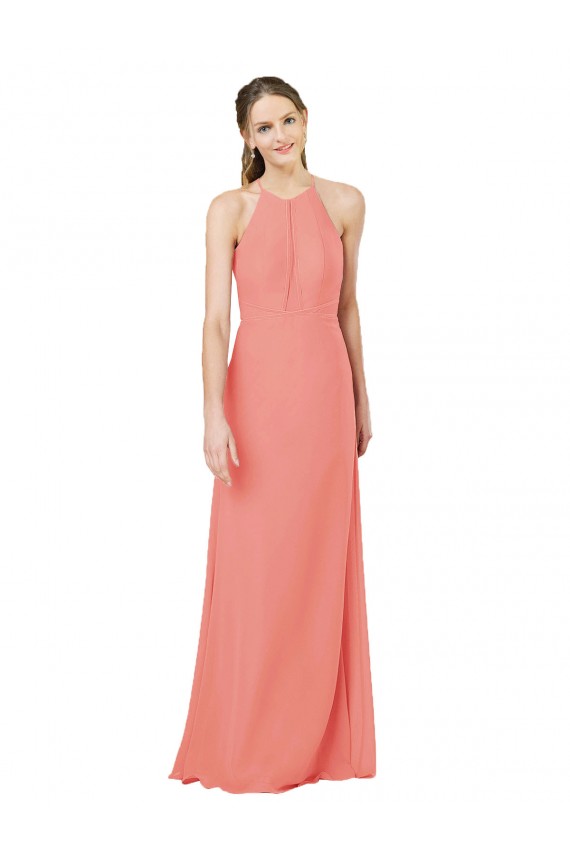 Halter Neck Long Soft Chiffon Desert Rose Sleeveless Bridesmaid Dress Victoria