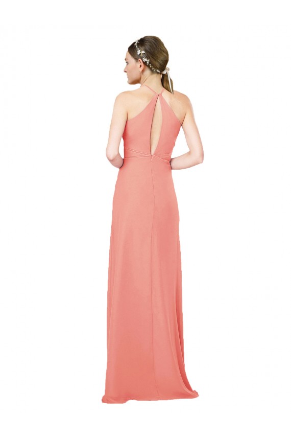 Halter Neck Long Soft Chiffon Desert Rose Sleeveless Bridesmaid Dress Victoria