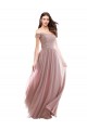 Off the Shoulder Long Soft Chiffon & Lace Pink Cap Sleeves Bridesmaid Dress Victoria