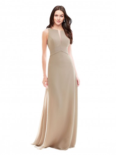 High Neck Long Soft Chiffon Champagne Sleeveless Bridesmaid Dress Victoria