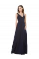 V-Neck Long Soft Chiffon & Lace Dark Navy Sleeveless Bridesmaid Dress Victoria