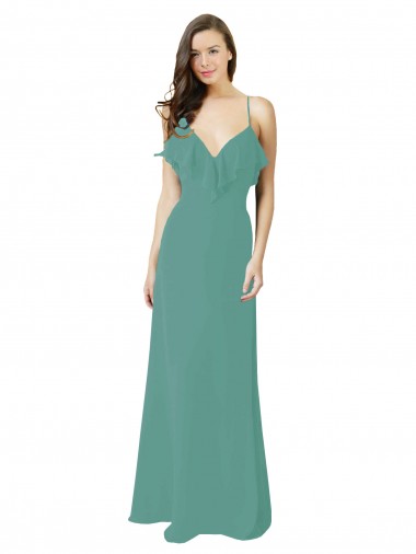 V-Neck Long Soft Chiffon Icelandic Silver Sleeveless Bridesmaid Gown Victoria