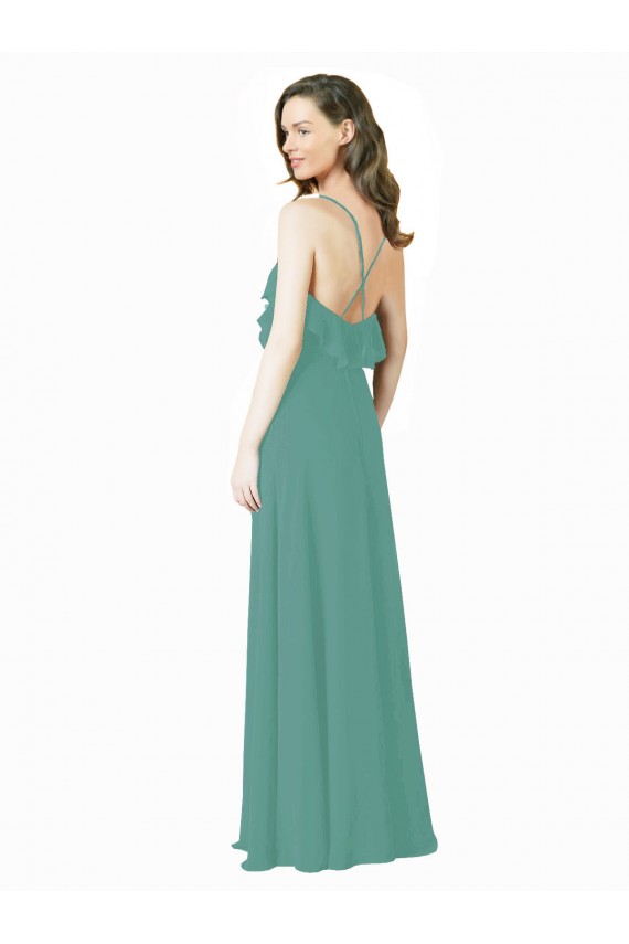 V-Neck Long Soft Chiffon Icelandic Silver Sleeveless Bridesmaid Gown Victoria