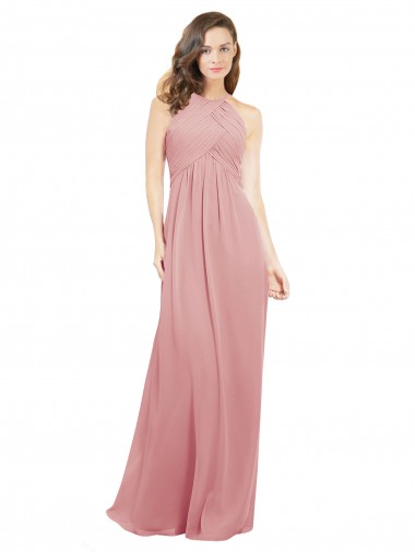 Halter Neck Long Soft Chiffon Bliss Pink A-Line Sleeveless Bridesmaid Dress Victoria