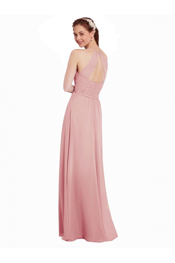 Halter Neck Long Soft Chiffon Bliss Pink A-Line Sleeveless Bridesmaid Dress Victoria