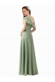 One Shoulder Long Soft Chiffon Smoke Green Flutter Sleeves Bridesmaid Dress Victoria