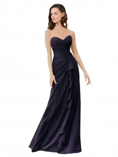 Sweetheart Long Soft Chiffon Dark Navy Sleeveless Bridesmaid Dress Victoria